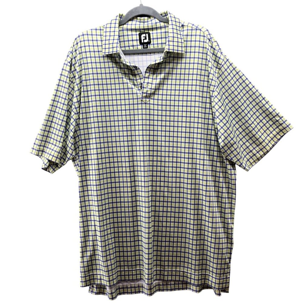 Footjoy Golf Polo Shirt‎ Mens XL Short Sleeve Yellow Blue Plaid Performance